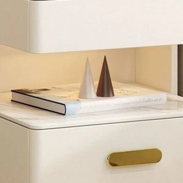 Contemporary Luxury Rectangular Rock Slab Solid Wood Leather Nightstand 2-Drawer For Bedroom - Image 14