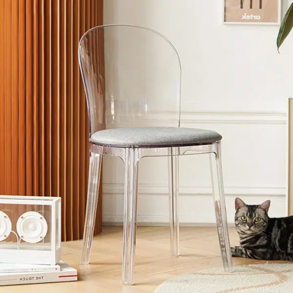 Contemporary Scandinavian Curved Plastic Fabric Chair Backrest Armless For Living Room - Image 10