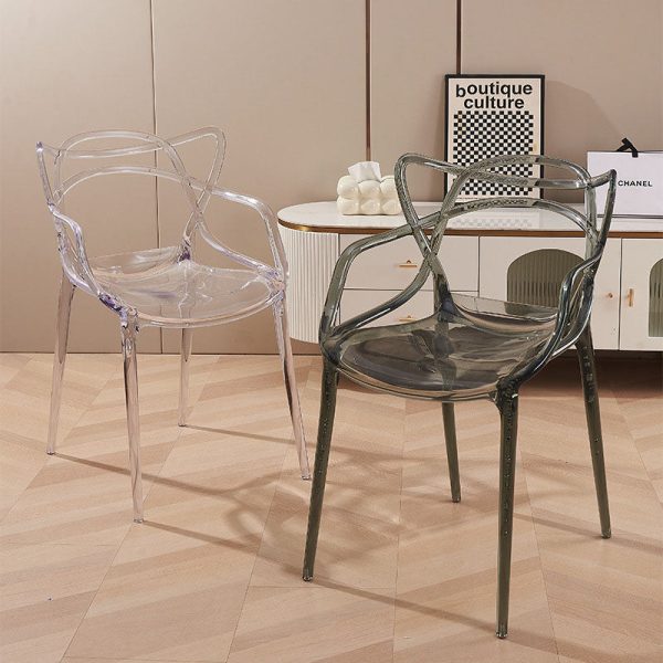 Contemporary Creative Curved Frame Plastic Acrylic Dining Chair Backrest Armrest For Dining Room - Image 12