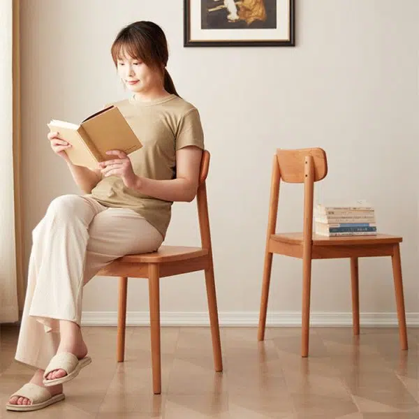 Contemporary Scandinavian Rectangular Wood Chair Backrest Armless For Living Room - Image 8