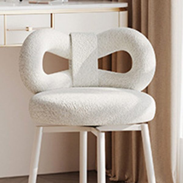 Contemporary Creative Round Upholstered Bow Lambswool Iron Vanity Stool Backrest For Bedroom - Image 5