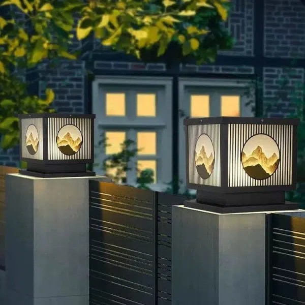 Solar Chinese Landscape Square Post Head Outdoor Waterproof LED Garden Landscape Light - Image 3