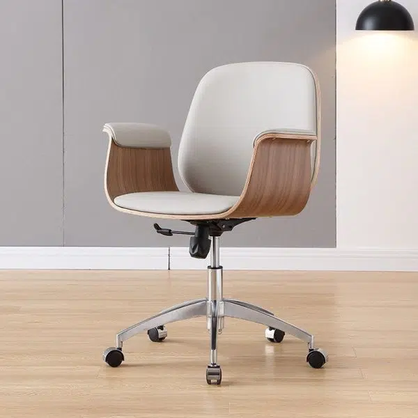Contemporary Luxury Microfiber Leather Wood Grain Height Adjustable Swivel Desk Chair Backrest Armrest For Home Office - Image 3