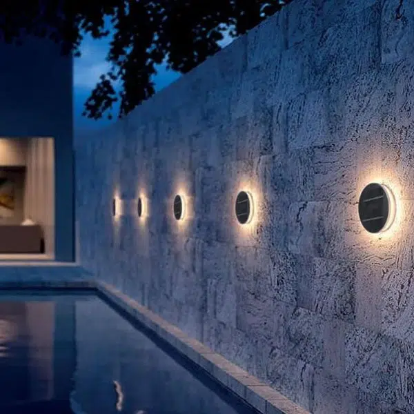 Minimalist Solar Waterproof  Round Disc Design LED Outdoor Wall Sconce Lamp - Image 5