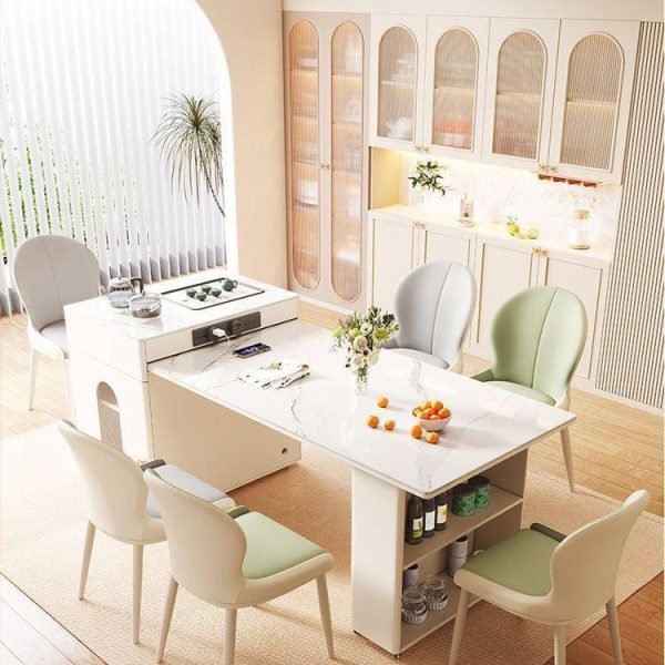 Contemporary Nordic Curved Microfiber Leather Upholstered Dining Chair Backrest For Dining Room - Image 10