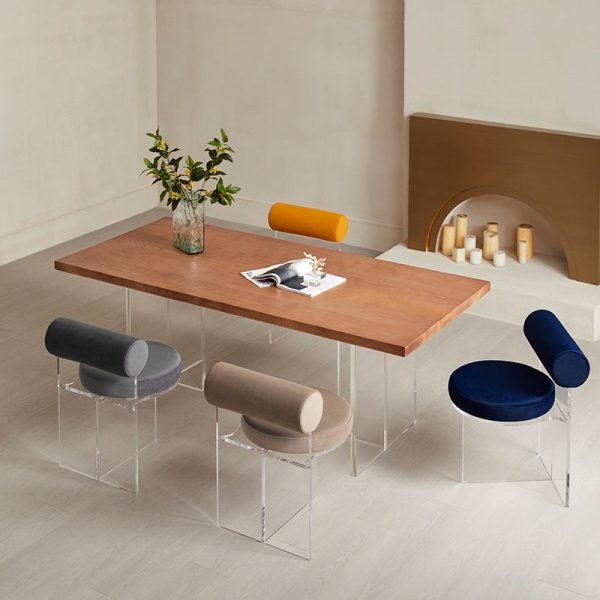 Contemporary Nordic Round Velvet Upholstered Acrylic Dining Chair Backrest For Dining Room - Image 3