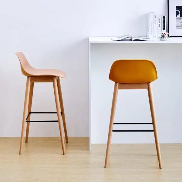 Contemporary Nordic Square Wood Metal PP Bar Stool Backrest Footrest For Dining Room - Image 3