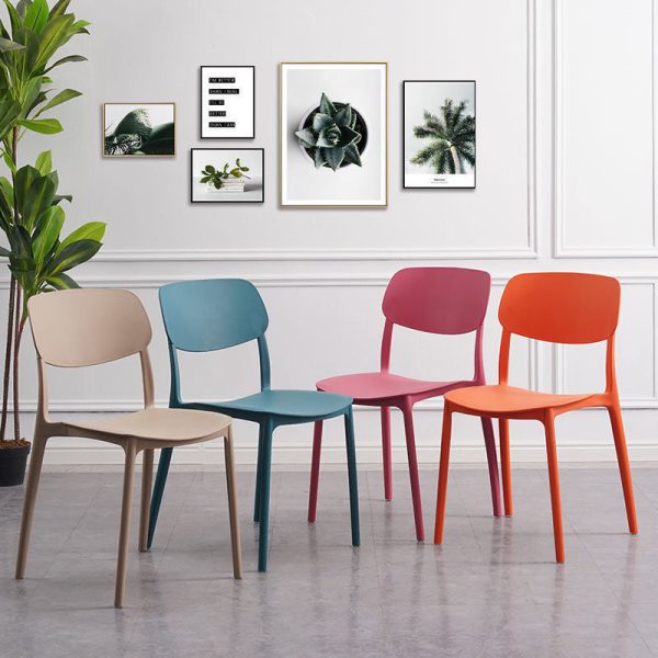 Contemporary Nordic Macaron Plastic Square Stackable Dining Chair Open Back For Dining Room - Image 23