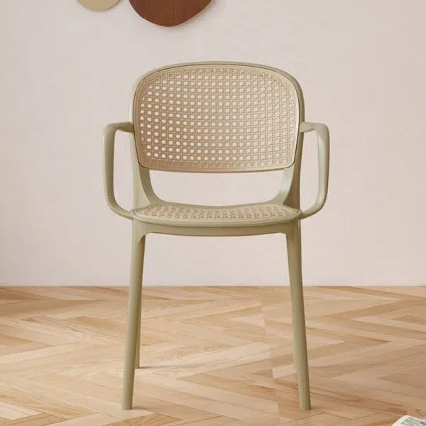 Contemporary Nordic Square Rattan Plastic Dining Chair Backrest Armrest For Dining Room - Image 14