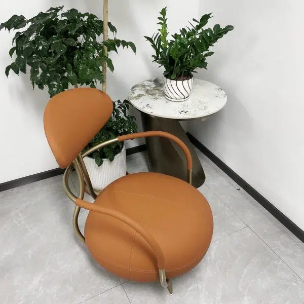 Contemporary Luxury Round Leather Steel Chair Backrest Armless For Living Room - Image 10