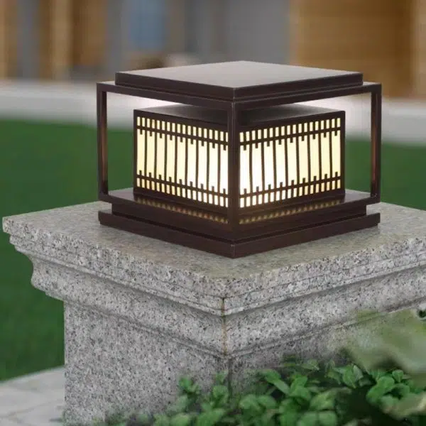 Traditional Chinese Square Stainless Steel Glass 1-Light Post Head Light For Garden - Image 9