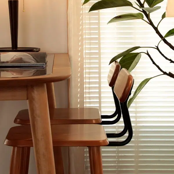 Contemporary Nordic Square Wood Iron Bar Stool Backrest Footrest For Dining Room - Image 15