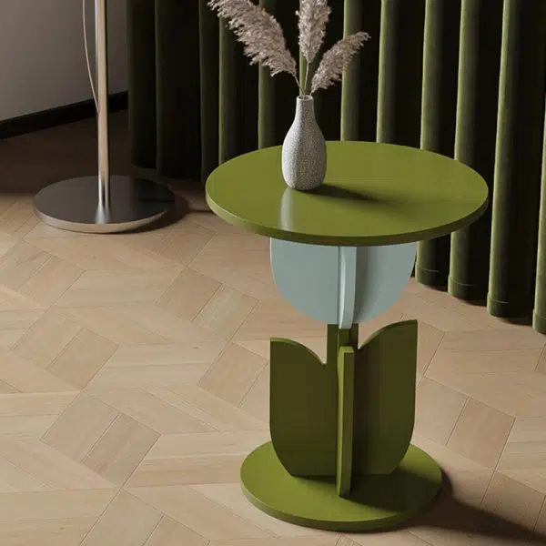 Contemporary Creative Petal Round Tabletop Pine Glass Side Table For Living Room - Image 6