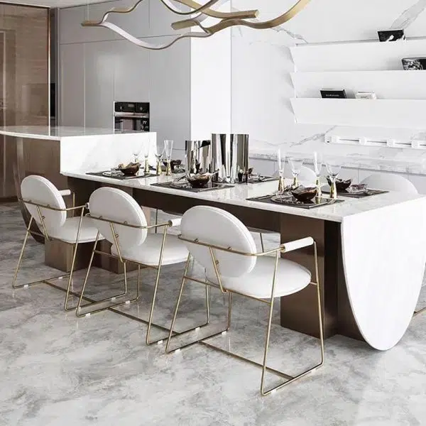 Contemporary Scandinavian Round Cushion Microfiber Leather Stainless Steel Dining Chair Backrest Armrest For Dining Room - Image 16