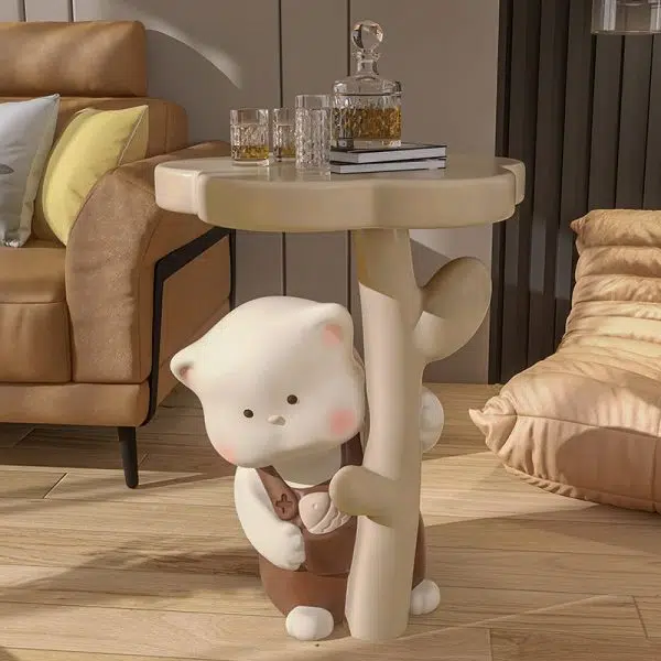 Contemporary Creative Kids Cat Flower Resin End Table 1-Tray For Bedroom - Image 2