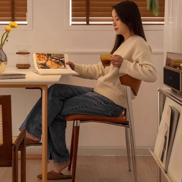 Contemporary Retro Beech Wood Iron Velvet Sponge Square Curved Dining Chair Backrest For Dining Room - Image 18