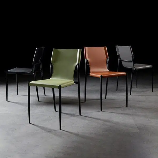 Contemporary Nordic Square Leather Carbon Steel Stackable Dining Chair Backrest For Dining Room - Image 17