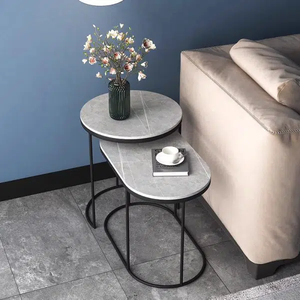 Contemporary Luxury Oval Sintered Stone Top Nesting End Table For Living Room - Image 19