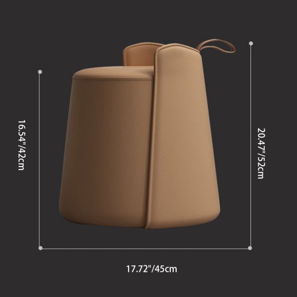 Contemporary Nordic Round Cylinder Leather Wood Vanity Stool Low Backrest For Bedroom - Image 4