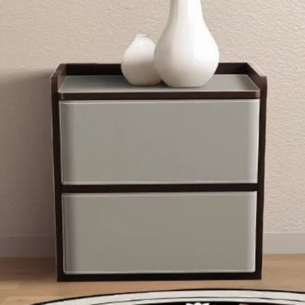 Contemporary Nordic Rectangular Leather Wood Nightstand 2-Drawer For Bedroom - Image 15