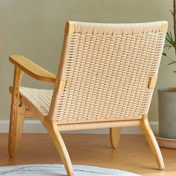 Contemporary Scandinavian Rectangular Wood Rattan Chair Backrest Armrest For Living Room - Image 5