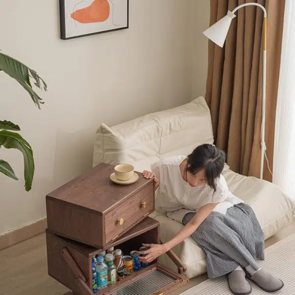 Contemporary Creative Kids Robot Rectangular Cubic Wood Nightstand Swivel 2-Cabinet For Bedroom - Image 15