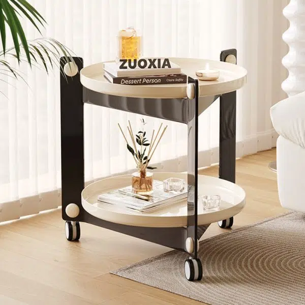 Contemporary Creative Removable Round Acrylic Plastic End Table 2-Tier For Living Room - Image 2