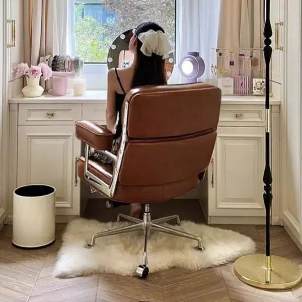 Modern Luxury Square PU Leather High Density Sponge Carbon Steel Desk Chair Backrest Armrest For Home Office - Image 3