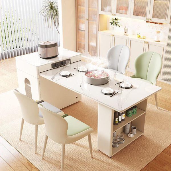 Contemporary Nordic Curved Microfiber Leather Upholstered Dining Chair Backrest For Dining Room - Image 11