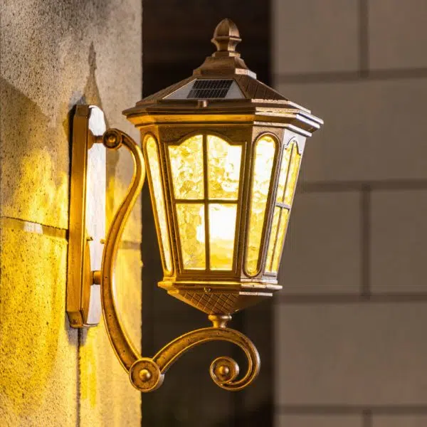 European Solar Outdoor Lantern Aluminum Glass Waterproof 1-Light Wall Sconce Lamp - Image 2