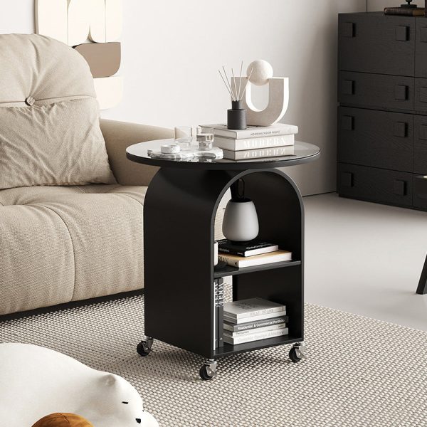 Contemporary Creative Arched Frame Top Tempered Glass Base Iron End Table 2-Cabinets For Living Room - Image 13