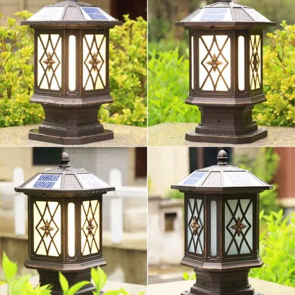 Solar European Hexagon Cage Column LED Outdoor Patio Post Head Landscape Light - Image 6