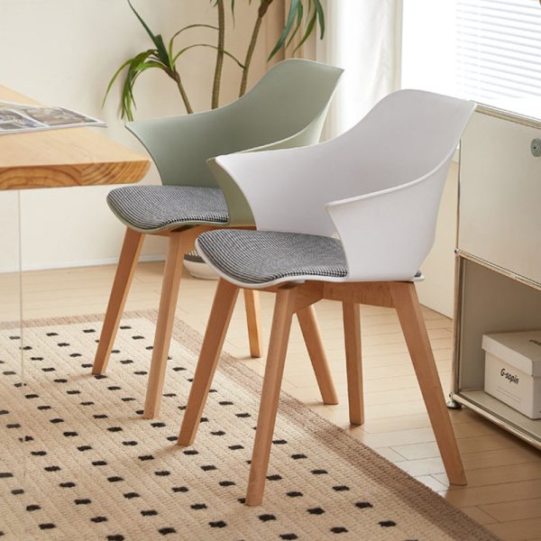 Contemporary Nordic Curved Plastic Wood Legs Dining Chair Backrest Armrest For Dining Room - Image 11