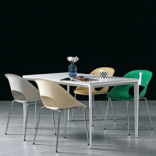 Contemporary Creative Square Hollow Out Backrest PP Metal Dining Chair For Dining Room - Image 11