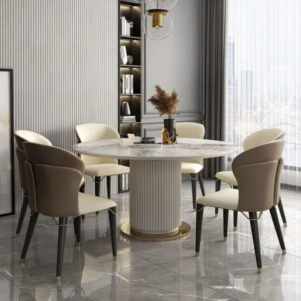 Contemporary Luxury Leather Wood Legs Stainless Steel Decor Dining Chair Backrest For Dining Room - Image 10