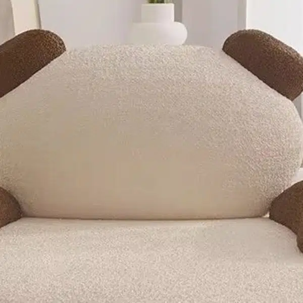 Contemporary Creative Bear Round Cushion Lambswool Solid Wood Accent Chair Backrest Armrest For Living Room - Image 6