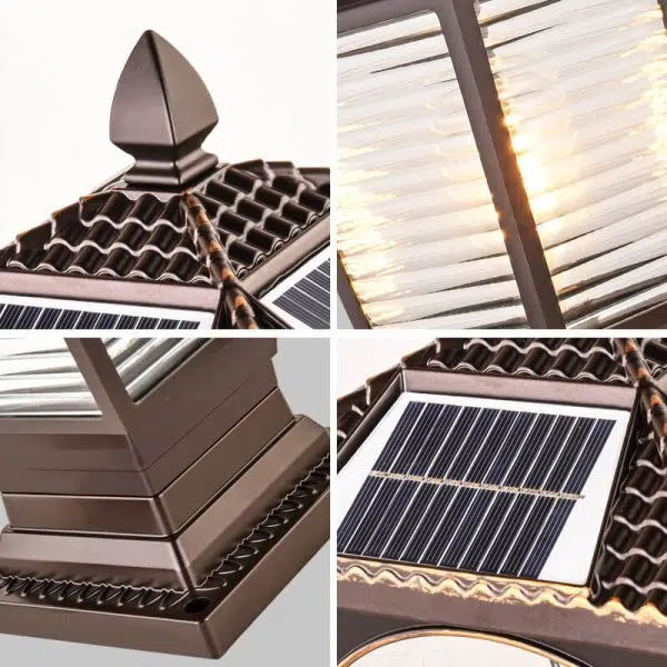 Outdoor Chinese Solar Coffee Gold Square Column 1-Light Waterproof Landscape Light - Image 9