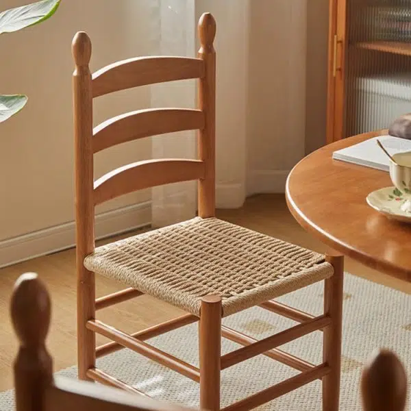 Contemporary Retro Square Braided Rope Solid Wood Dining Chair Ladder-back Footrest For Dining Room - Image 7
