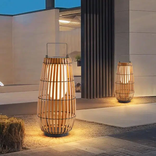 Contemporary Creative Waterproof Solar Cylinder Woven Rattan Iron LED Landscape Lighting Outdoor Light For Garden - Image 2
