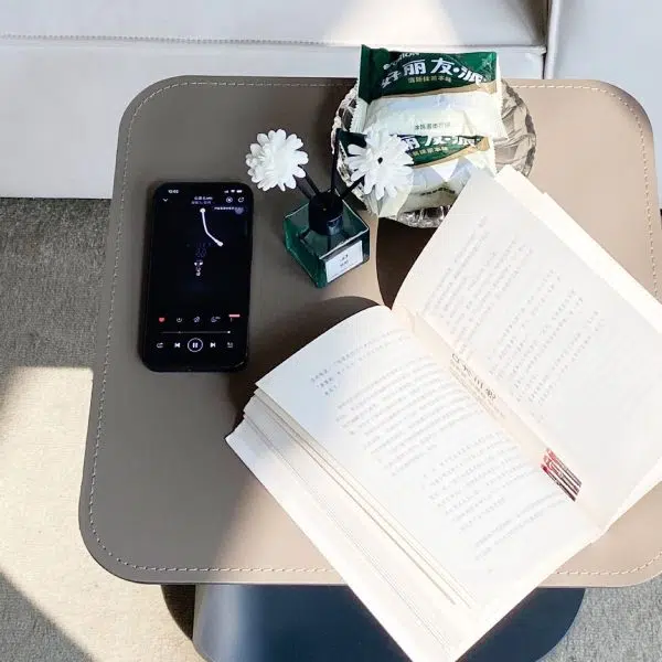 Contemporary Creative C-Shape Saddle Leather Carbon Steel End Table For Living Room - Image 5