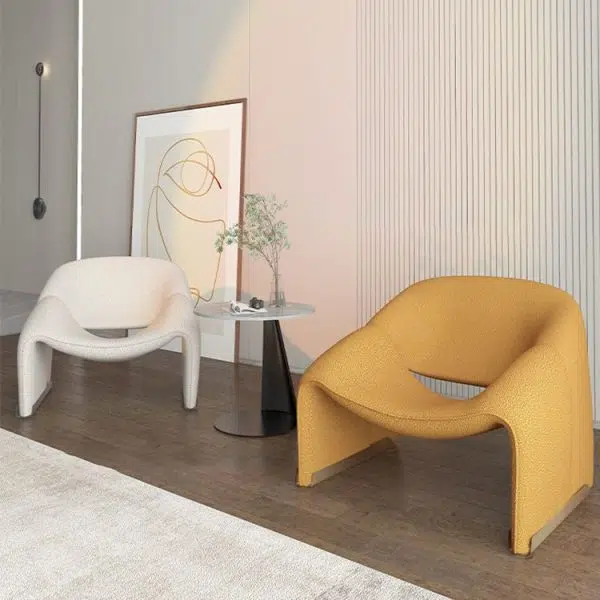 Contemporary Scandinavian Curved Frame Stainless Steel Lambswool Sponge Accent Chair Backrest Armrest For Living Room - Image 3