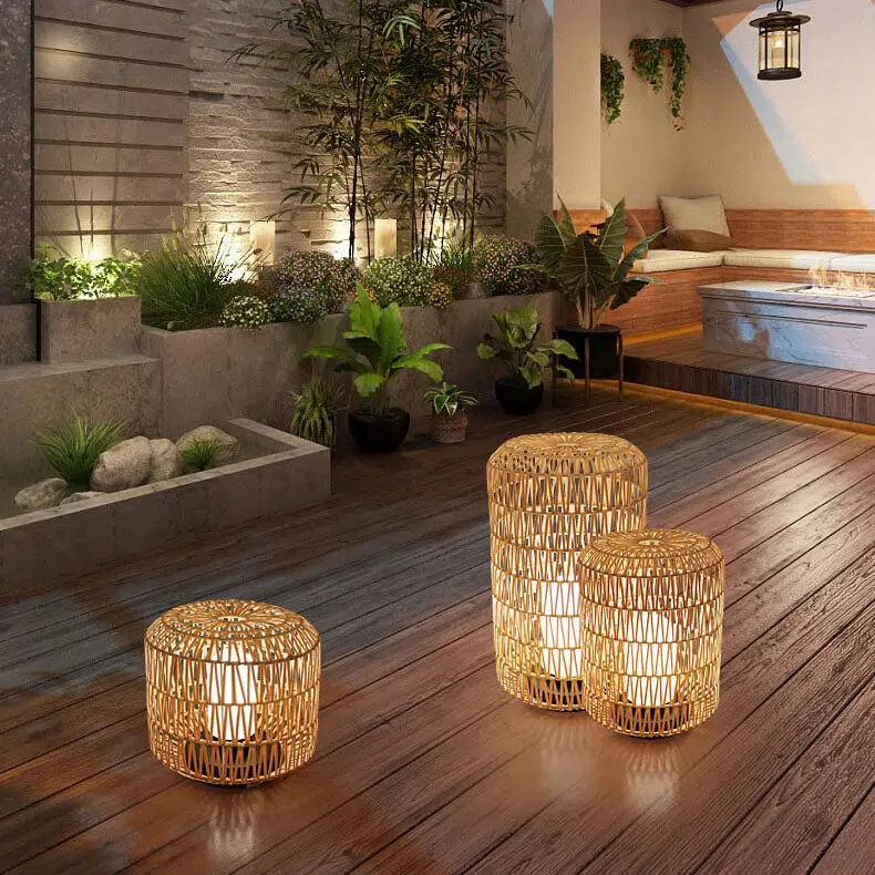 03-30735cc4-dbfc-46e5-858c-2e343373c7e2.jpg Japanese Simple Rattan Column Waterproof 1-Light Outdoor Lawn Floor Lamp - Image 1