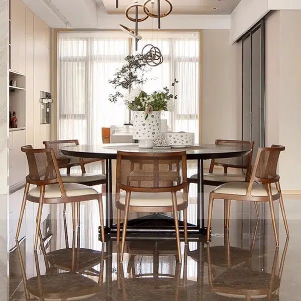 Contemporary Retro Square Microfiber Leather Upholstered Wood Dining Chair Rattan Backrest For Dining Room - Image 10