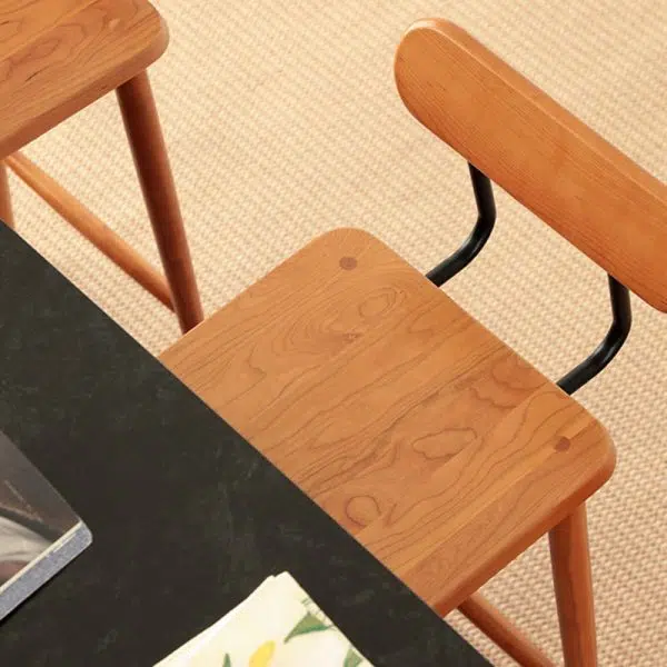 Contemporary Nordic Square Wood Iron Bar Stool Backrest Footrest For Dining Room - Image 8