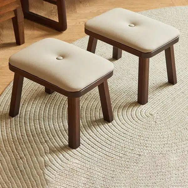 Modern Minimalist Square PU Leather Solid Wood Chair Backless Armless For Living Room - Image 3