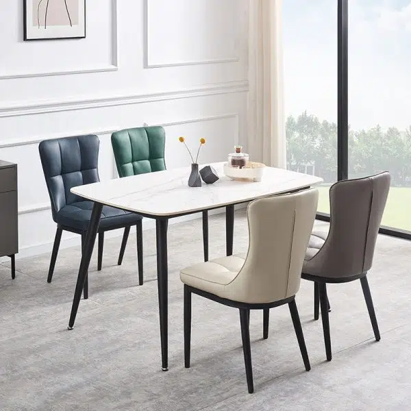 Contemporary Nordic Square Lattice Upholstered Leather Carbon Steel Dining Chair Backrest For Dining Room - Image 14