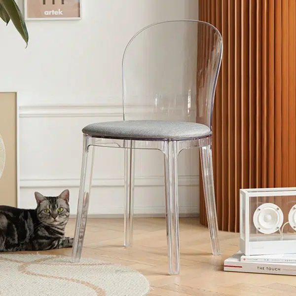 Contemporary Scandinavian Curved Plastic Fabric Chair Backrest Armless For Living Room - Image 14