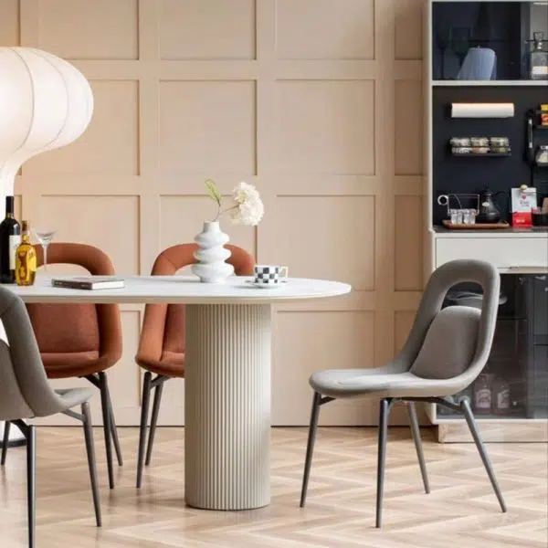 Contemporary Scandinavian Curved Leather Metal Tapered Legs Dining Chair Backrest For Dining Room - Image 19