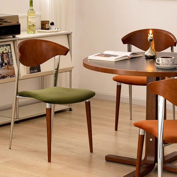 Contemporary Retro Beech Wood Iron Velvet Sponge Square Curved Dining Chair Backrest For Dining Room - Image 13