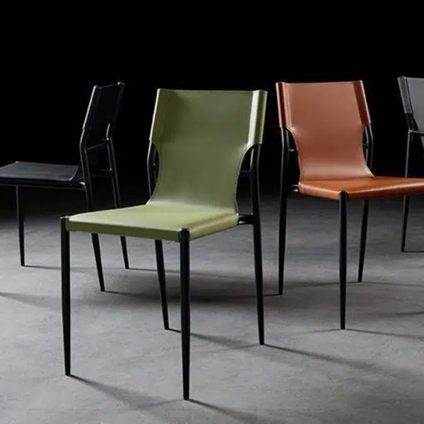 Contemporary Nordic Square Leather Carbon Steel Stackable Dining Chair Backrest For Dining Room - Image 21